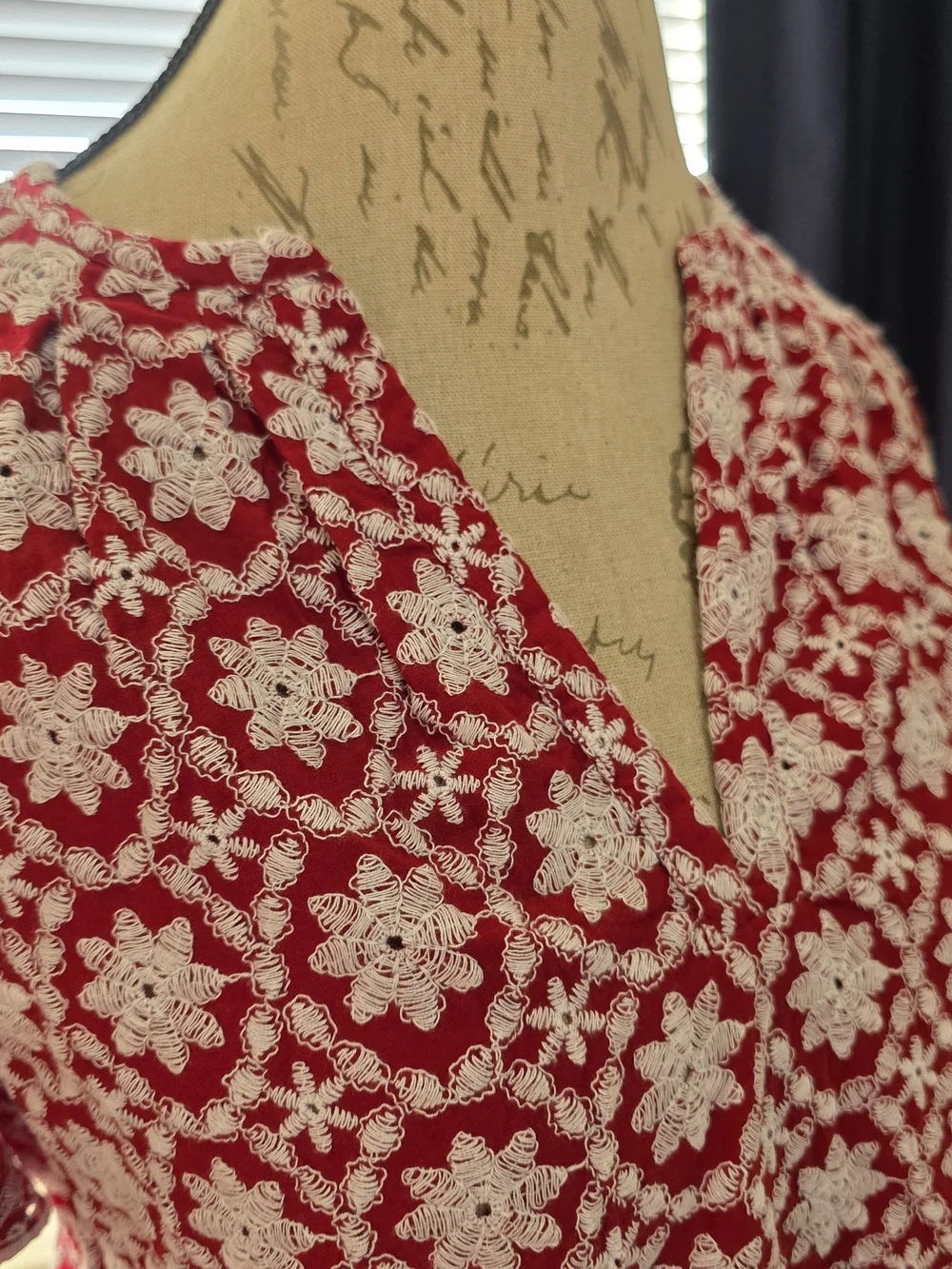 LOFT Boxy Red Floral All Over Crochet Top